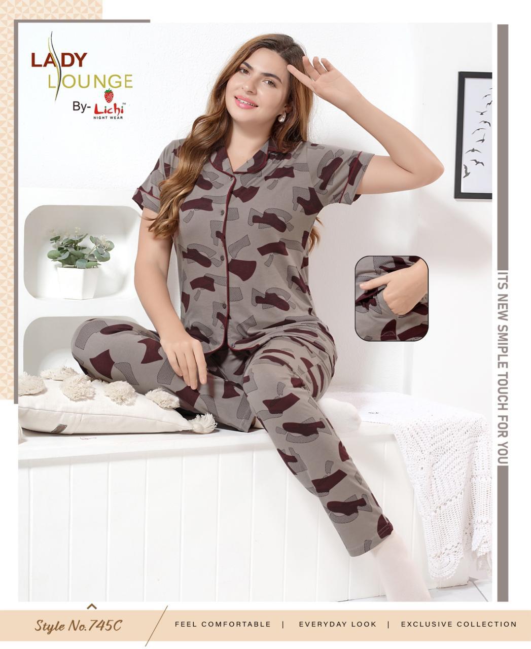 Style No 745 Lichi Hosiery Collar Night Suits Manufacturer Gujarat