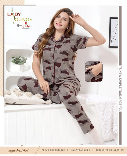 Style No 745 Lichi Hosiery Collar Night Suits Manufacturer Gujarat