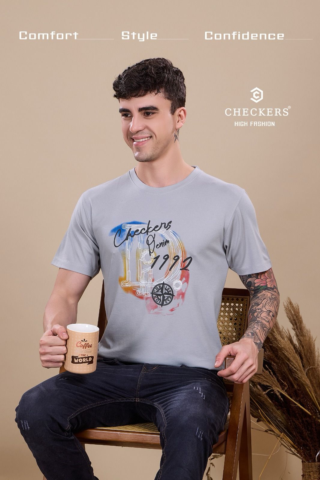 Style No 809 816 Checkers Tencil Lycra Mens Tshirts Supplier