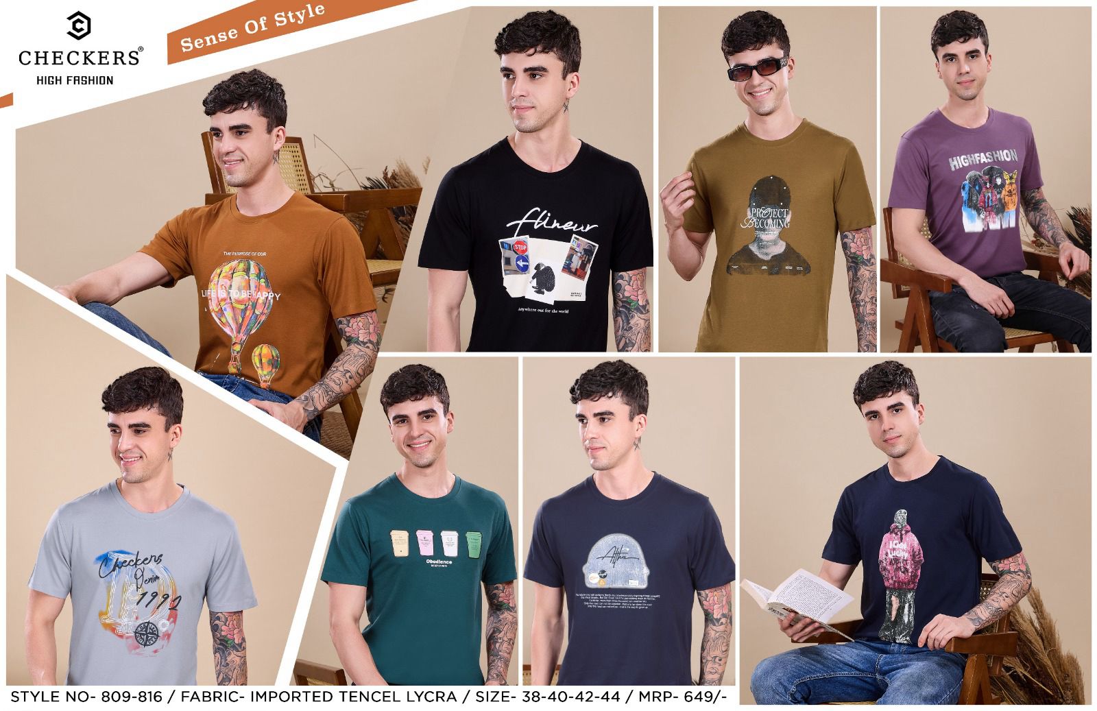 Style No 809 816 Checkers Tencil Lycra Mens Tshirts Supplier