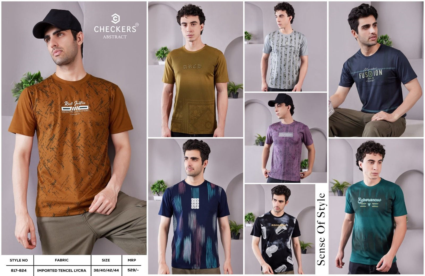 Style No 817-824 Checkers Tencil Lycra Mens Tshirts Supplier Ahmedabad