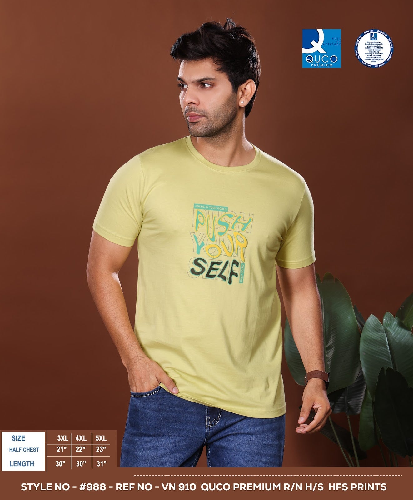 Style No 988 Quco Premium Cotton Biowashed Mens Tshirts Manufacturer Gujarat