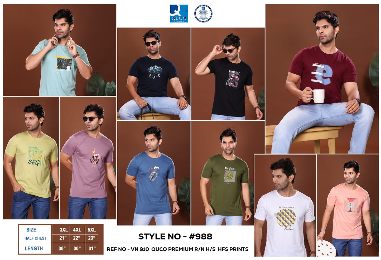 Style No 988 Quco Premium Cotton Biowashed Mens Tshirts Manufacturer Gujarat