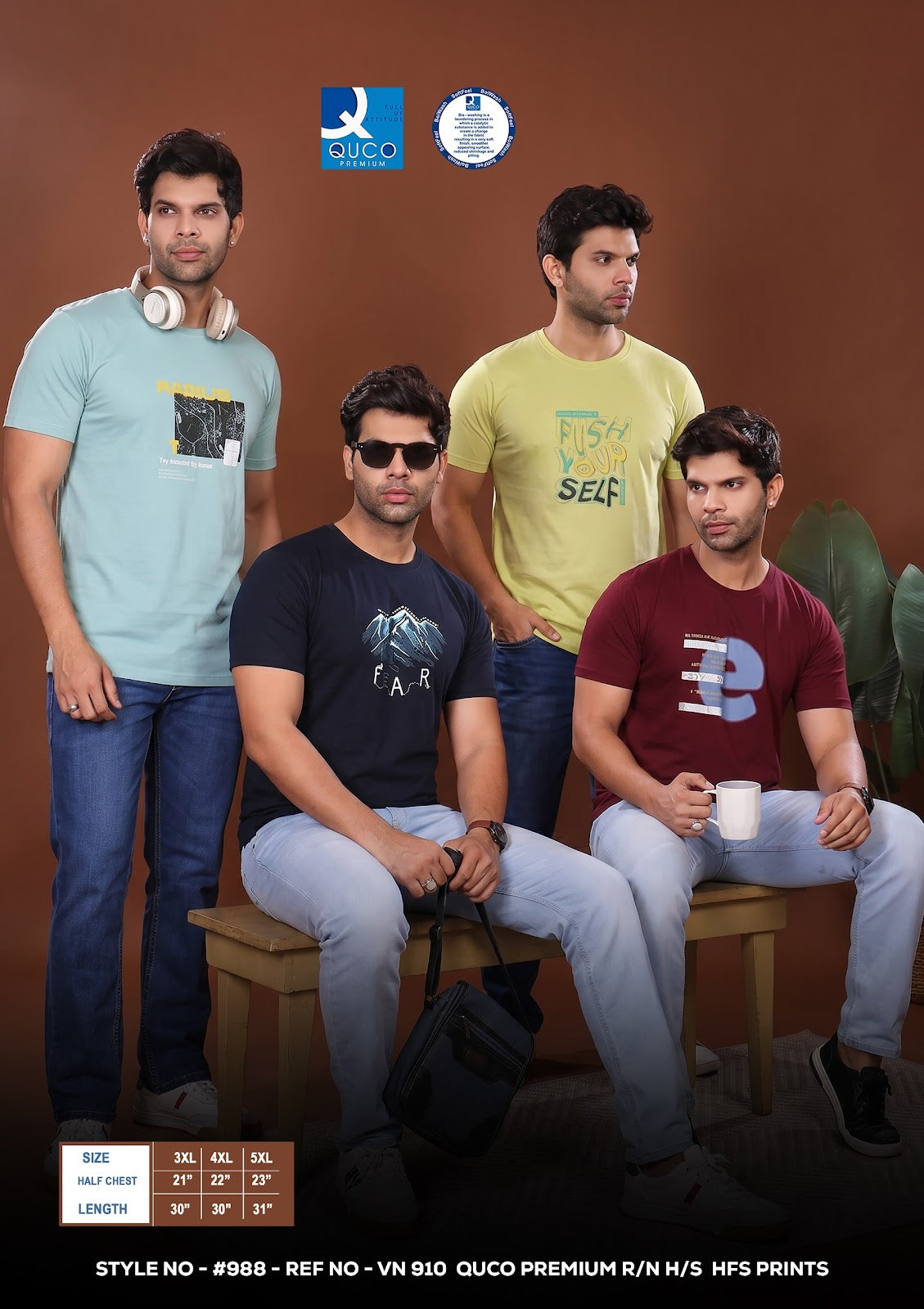 Style No 988 Quco Premium Cotton Biowashed Mens Tshirts Manufacturer Gujarat