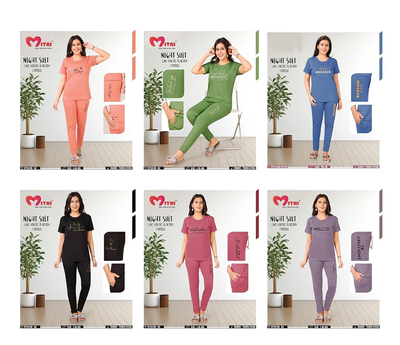 Style No A4 Mitri Imported Pyjama Night Suits Wholesale