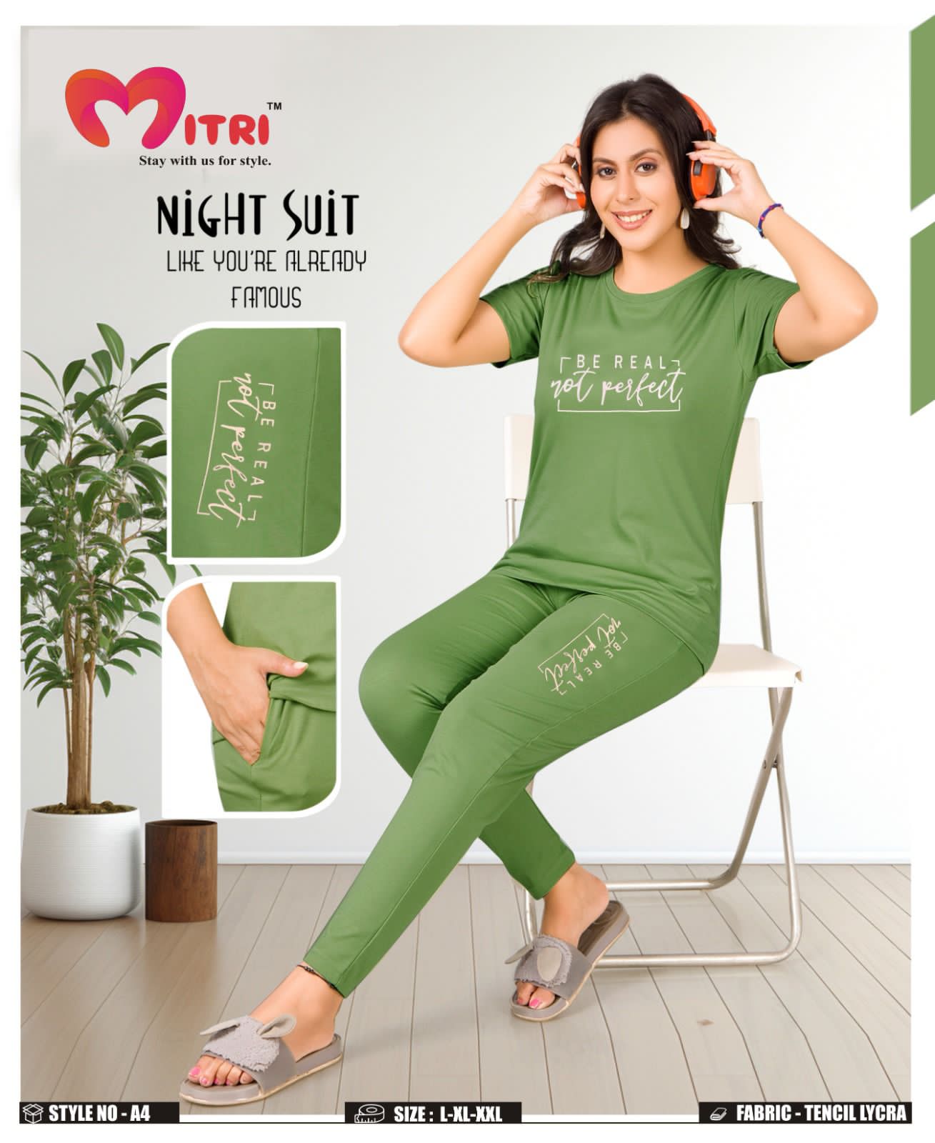 Style No A4 Mitri Imported Pyjama Night Suits Wholesale