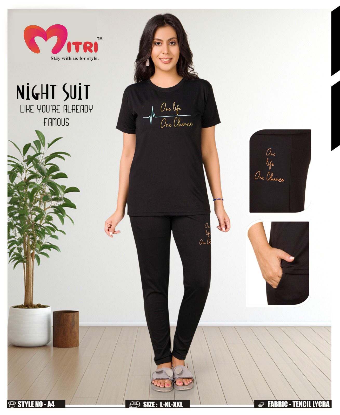 Style No A4 Mitri Imported Pyjama Night Suits Wholesale