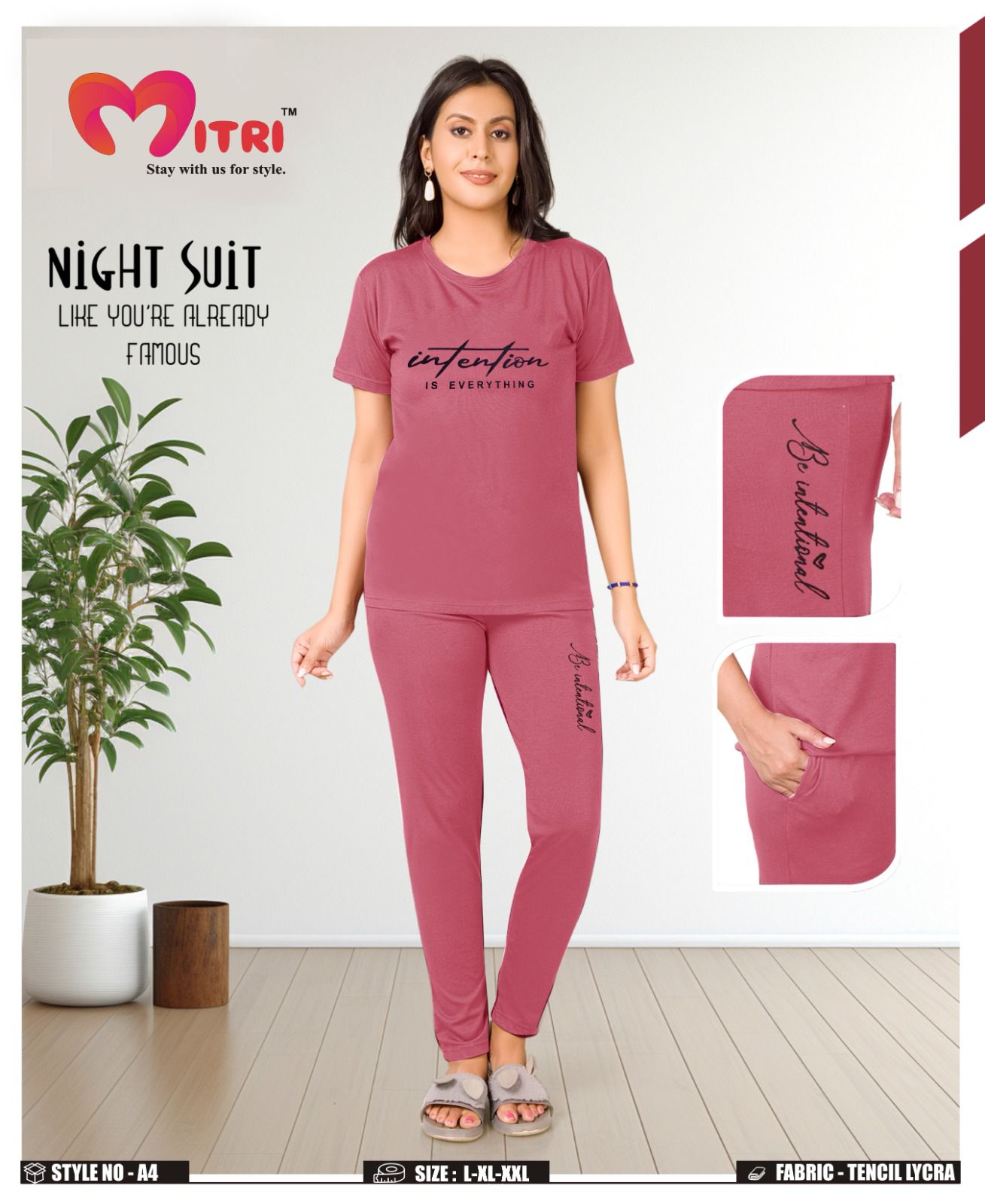 Style No A4 Mitri Imported Pyjama Night Suits Wholesale