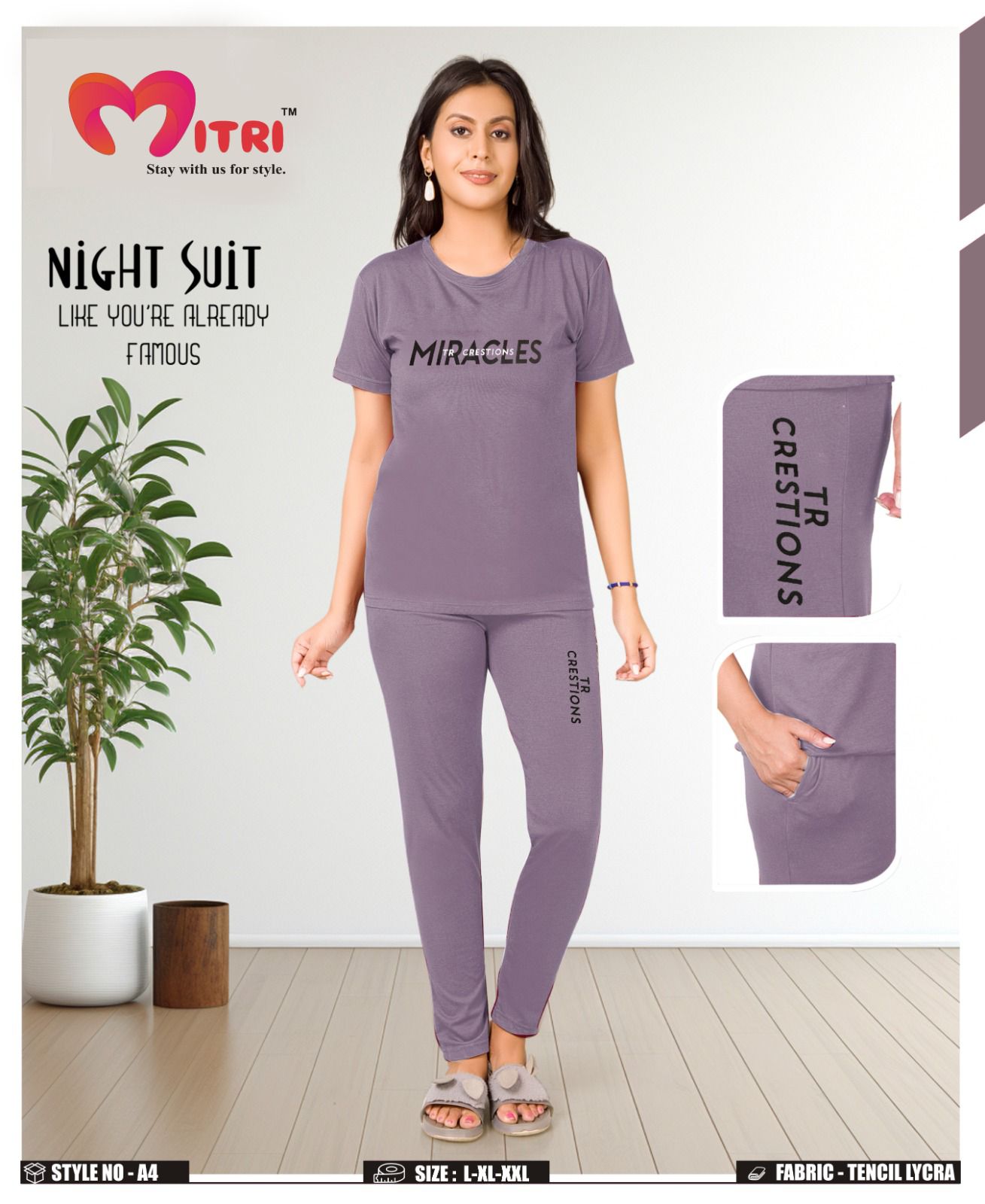 Style No A4 Mitri Imported Pyjama Night Suits Wholesale