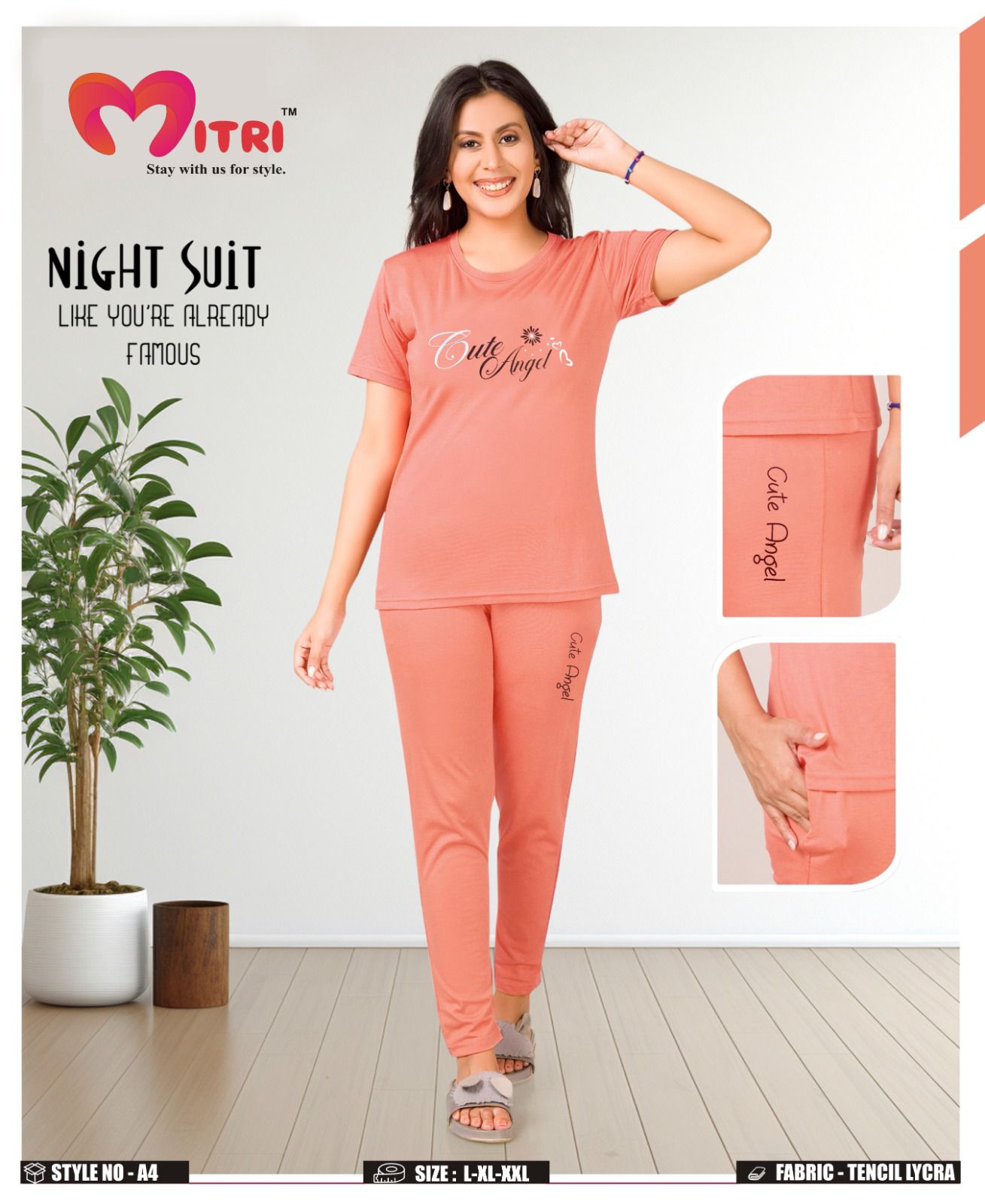 Style No A4 Mitri Imported Pyjama Night Suits Wholesale