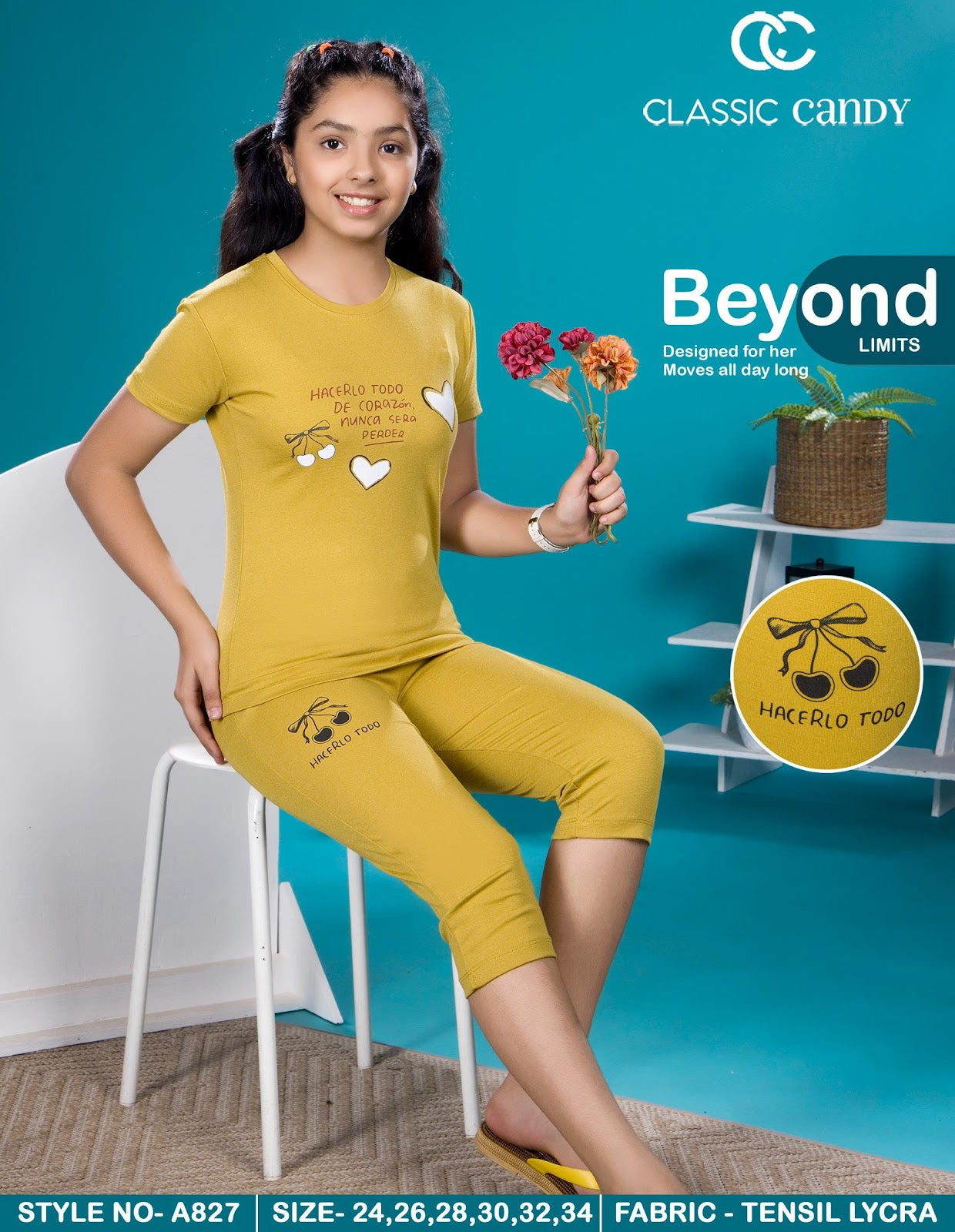 Style No A827 Classic Candy Tencil Lycra Girls Capri Night Suits Supplier Gujarat