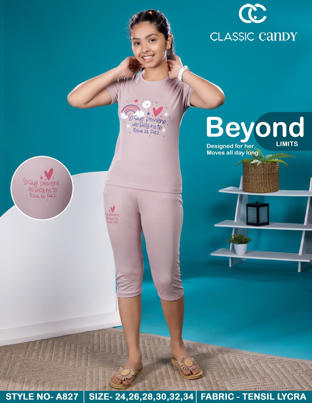 Style No A827 Classic Candy Tencil Lycra Girls Capri Night Suits Supplier Gujarat