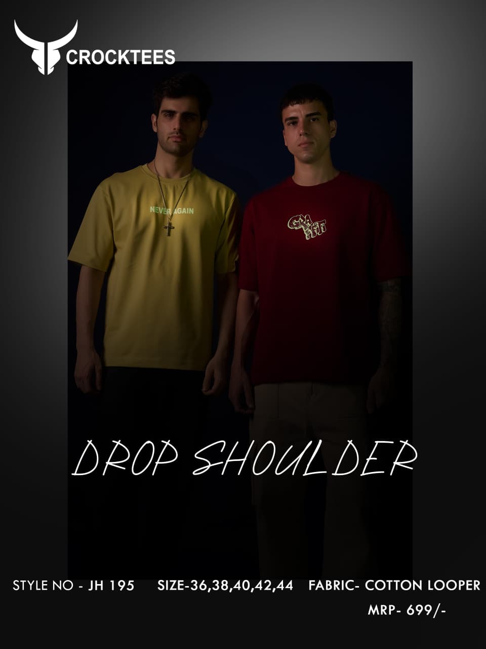 Style No Jh 195 Crocktees Cotton Looper Mens Tshirts Supplier