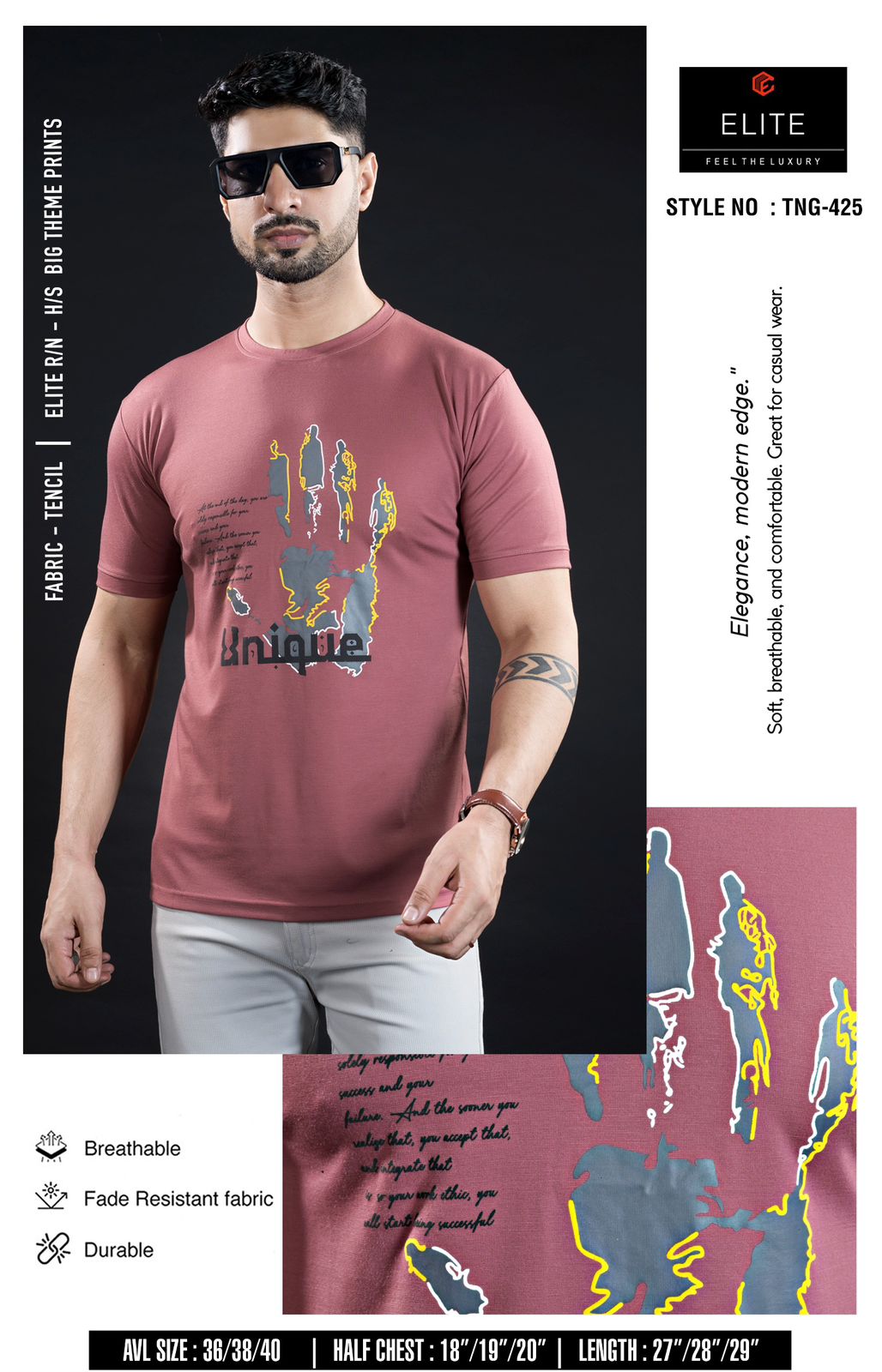 Style No Tng 425 Elite Tencil Lycra Mens Tshirts Exporter Gujarat