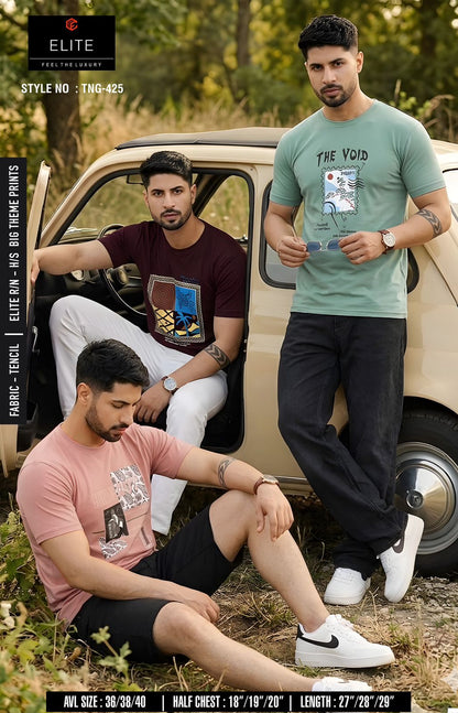 Style No Tng 425 Elite Tencil Lycra Mens Tshirts Exporter Gujarat