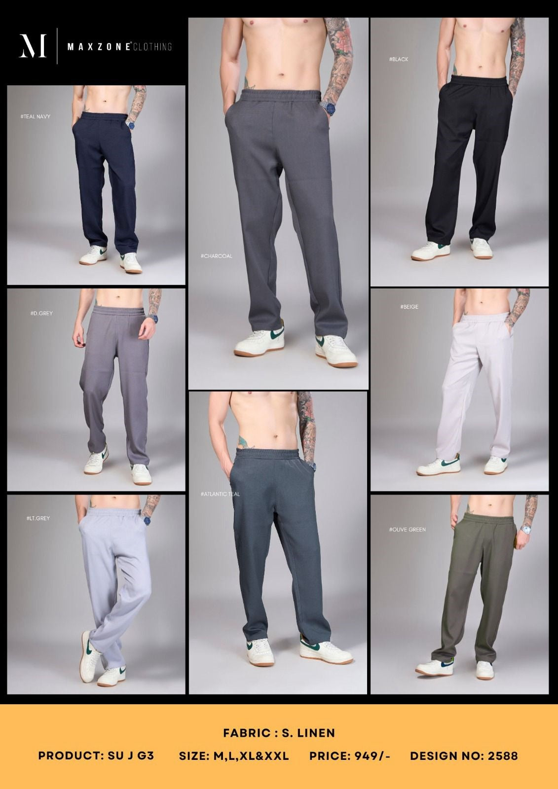 Su J G3 D No 2588 Maxzone Clothing Linen Mens Track Pants Wholesaler India