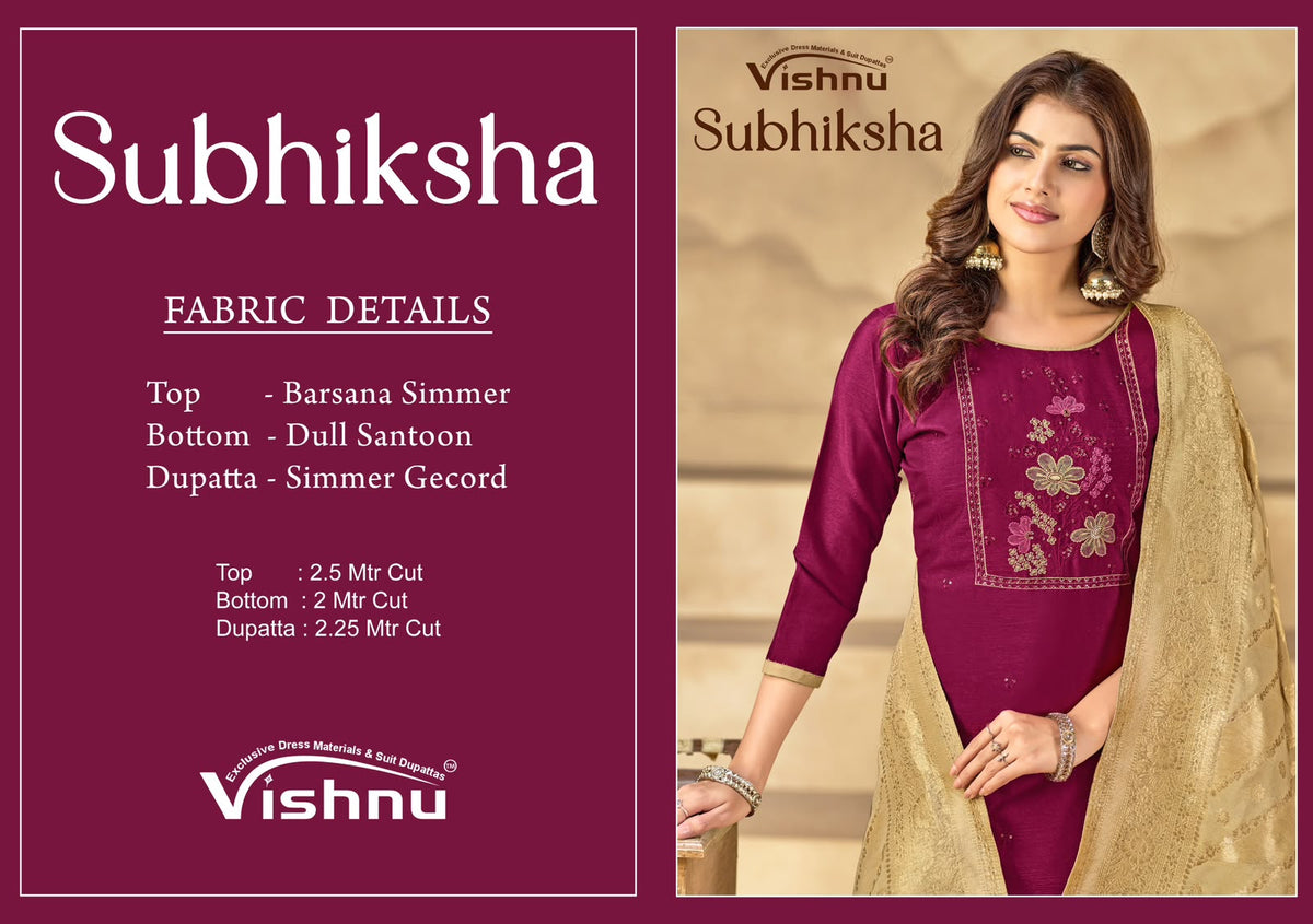 Subhiksha Vishnu Impex Simmer Pant Style Suits Manufacturer
