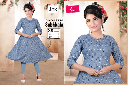 Subhkala Jnx Liva Rayon Anarkali Kurtis Wholesaler Gujarat