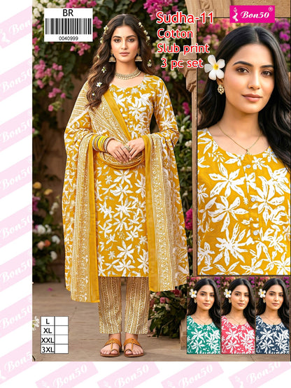 Sudha Bon50 Slub Readymade Cotton Pant Suits Supplier Ahmedabad