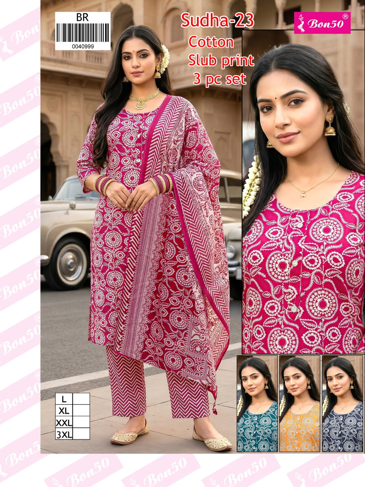 Sudha Bon50 Slub Readymade Cotton Pant Suits Supplier Ahmedabad