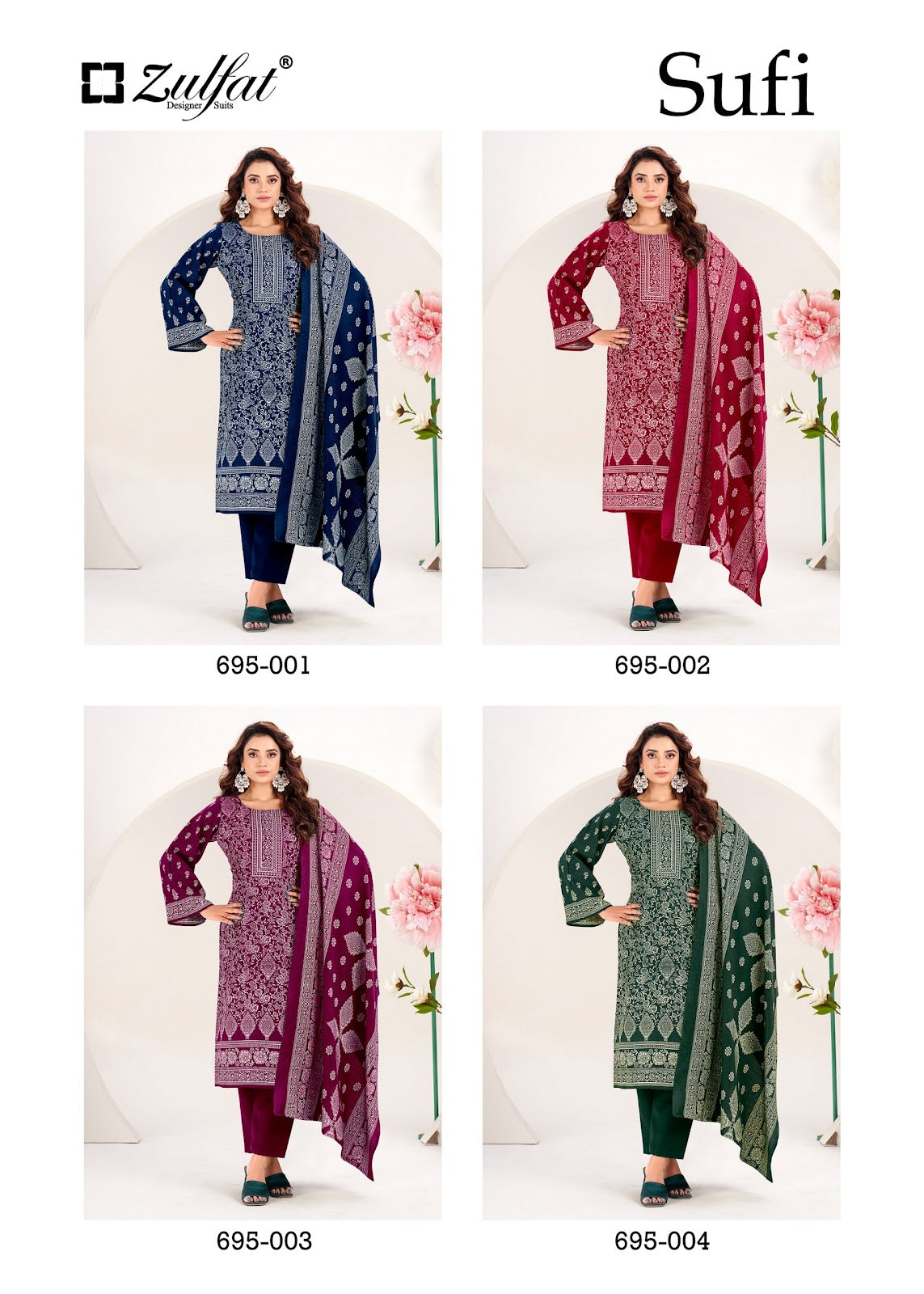 Sufi Zulfat Designer Woolen Pashmina Suits Exporter