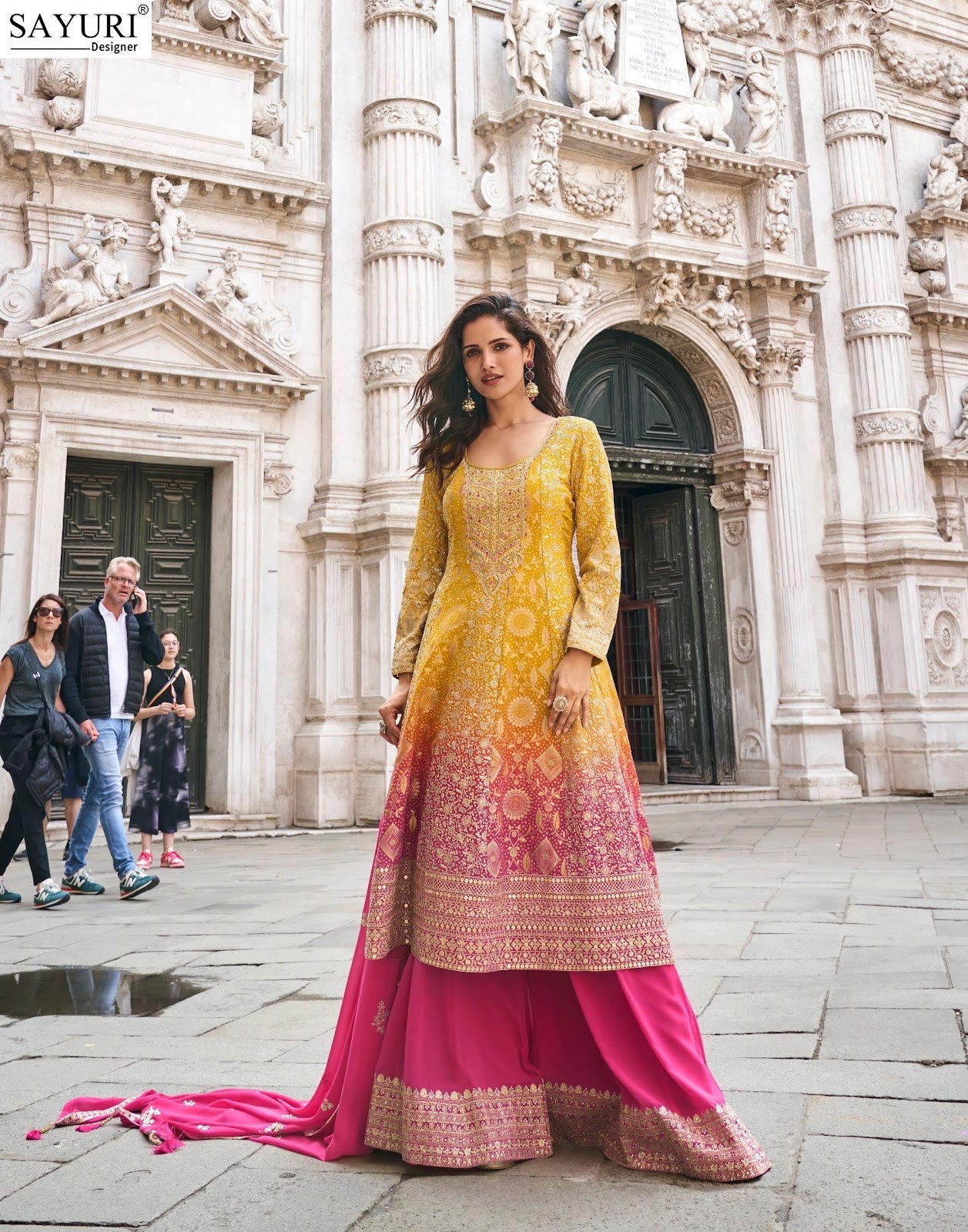 Sugandh Sayuri Silk Jacquard Readymade Sharara Suits Exporter