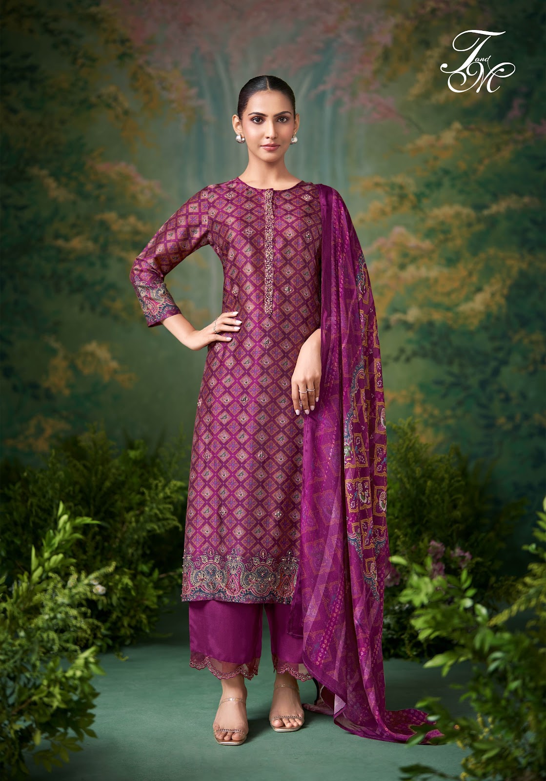 Sugandh Tm Bemberg Silk Plazzo Style Suits Manufacturer Ahmedabad