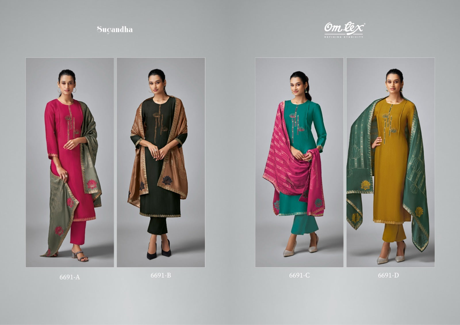 Sugandha 6691 Omtex Tussar Silk Pant Style Suits Manufacturer Ahmedabad