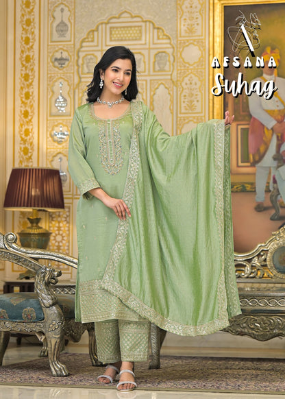 Suhag Afsana Vichitra Readymade Pant Style Suits Supplier India