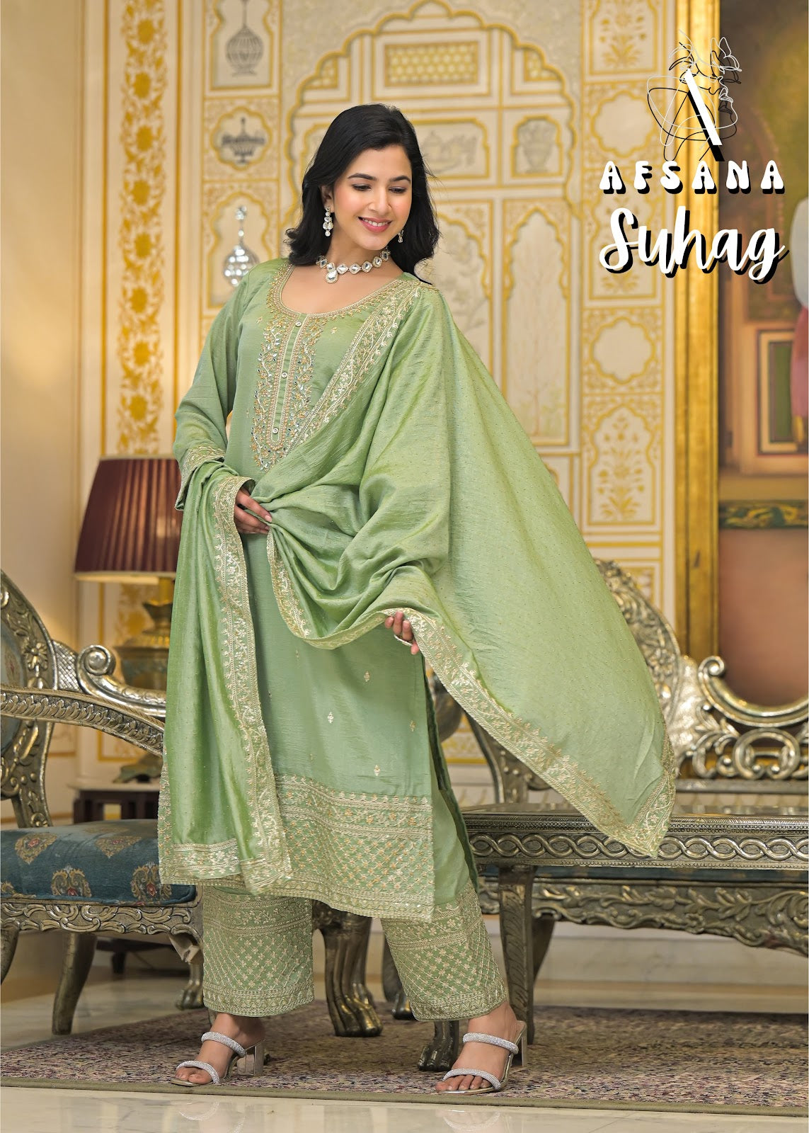 Suhag Afsana Vichitra Readymade Pant Style Suits Supplier India