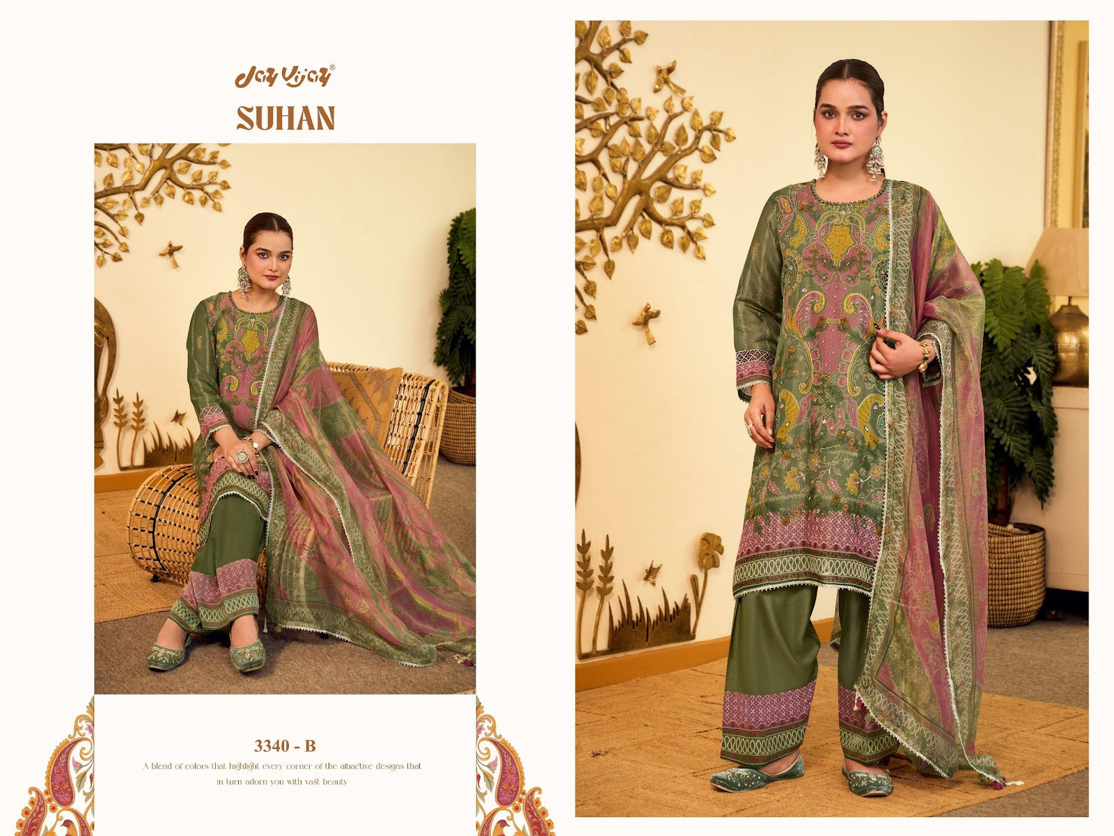 Suhan 3340 Jay Vijay Tissue Chanderi Pant Style Suits Exporter
