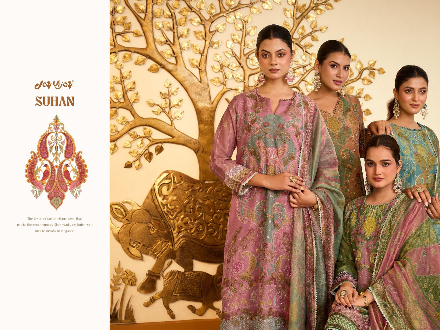 Suhan 3340 Jay Vijay Tissue Chanderi Pant Style Suits Exporter