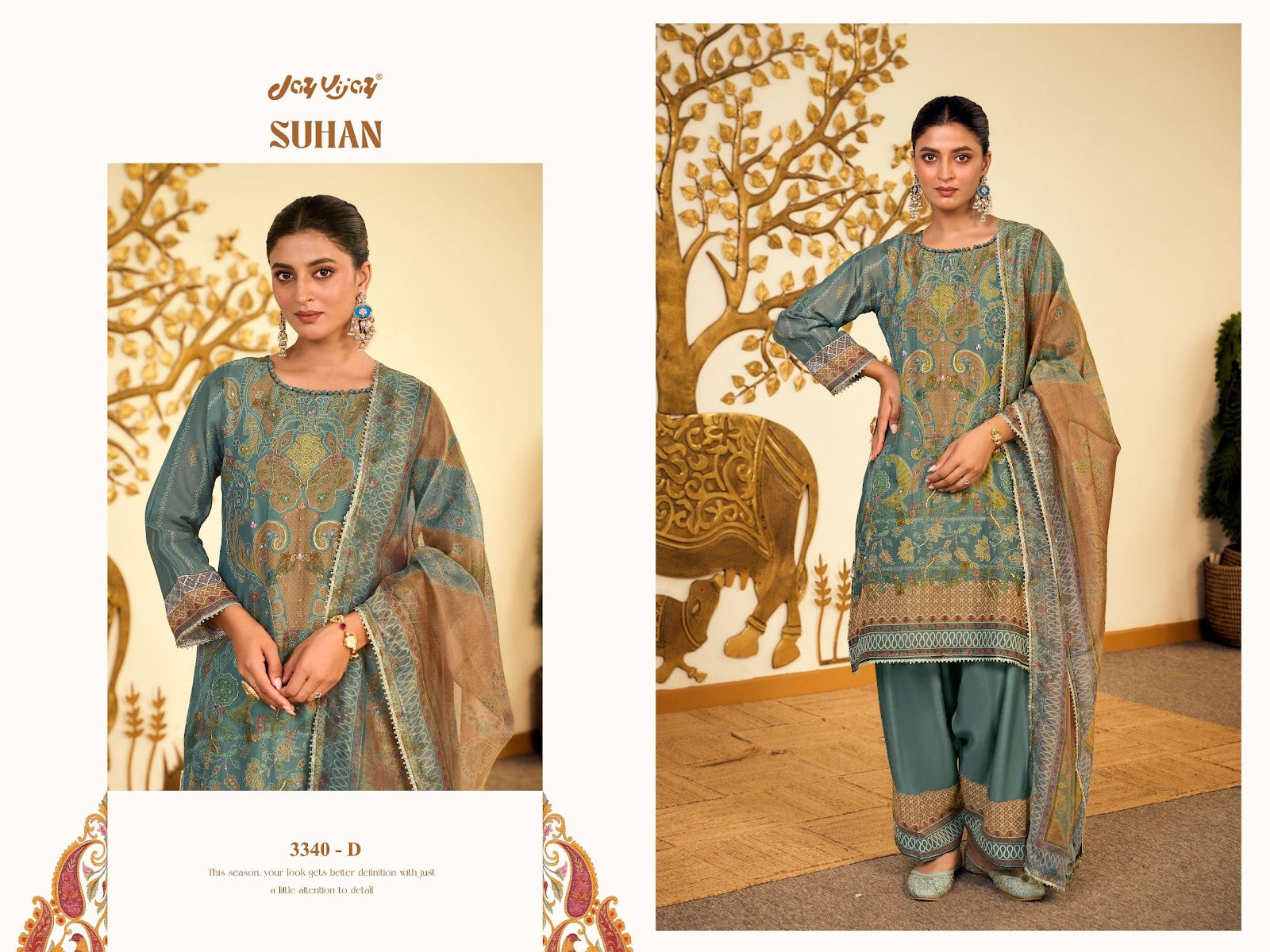 Suhan 3340 Jay Vijay Tissue Chanderi Pant Style Suits Exporter