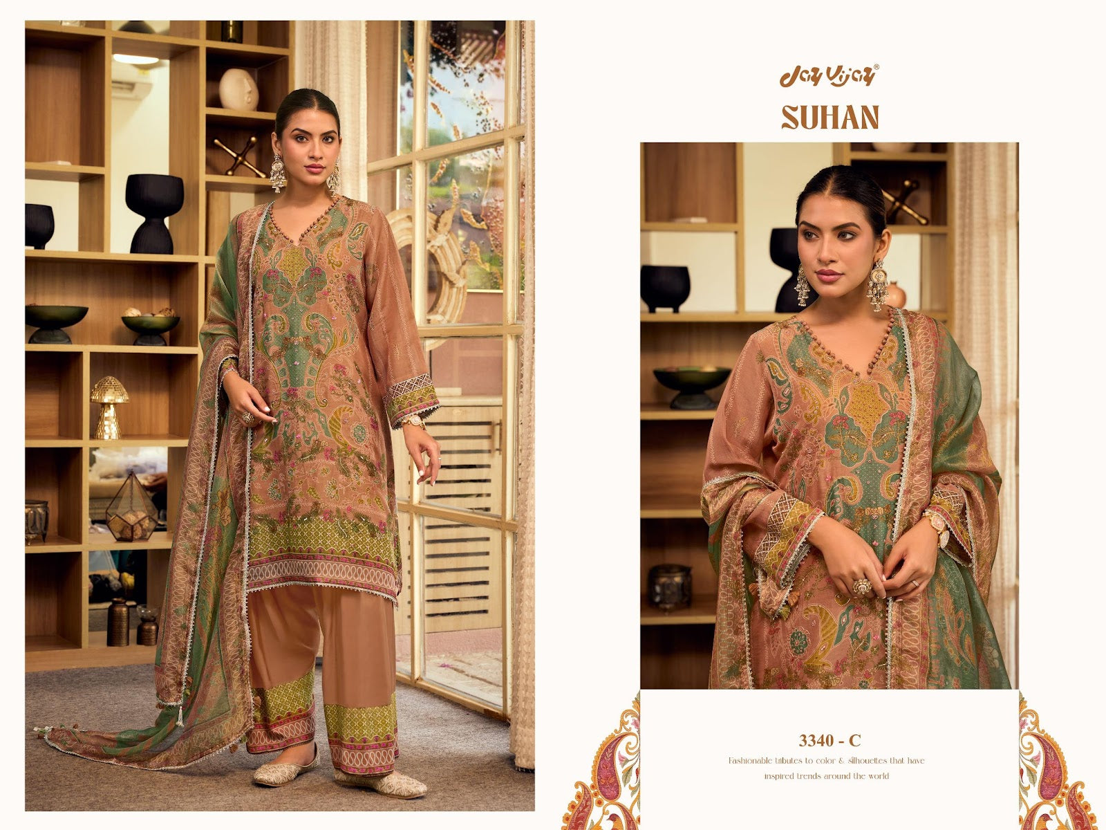 Suhan 3340 Jay Vijay Tissue Chanderi Pant Style Suits Exporter