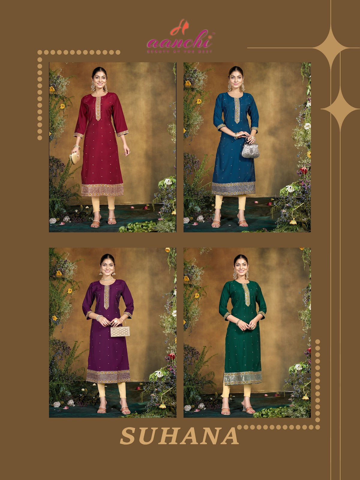 Suhana Aanchi Roman Silk Straight Cut Kurtis Wholesaler India