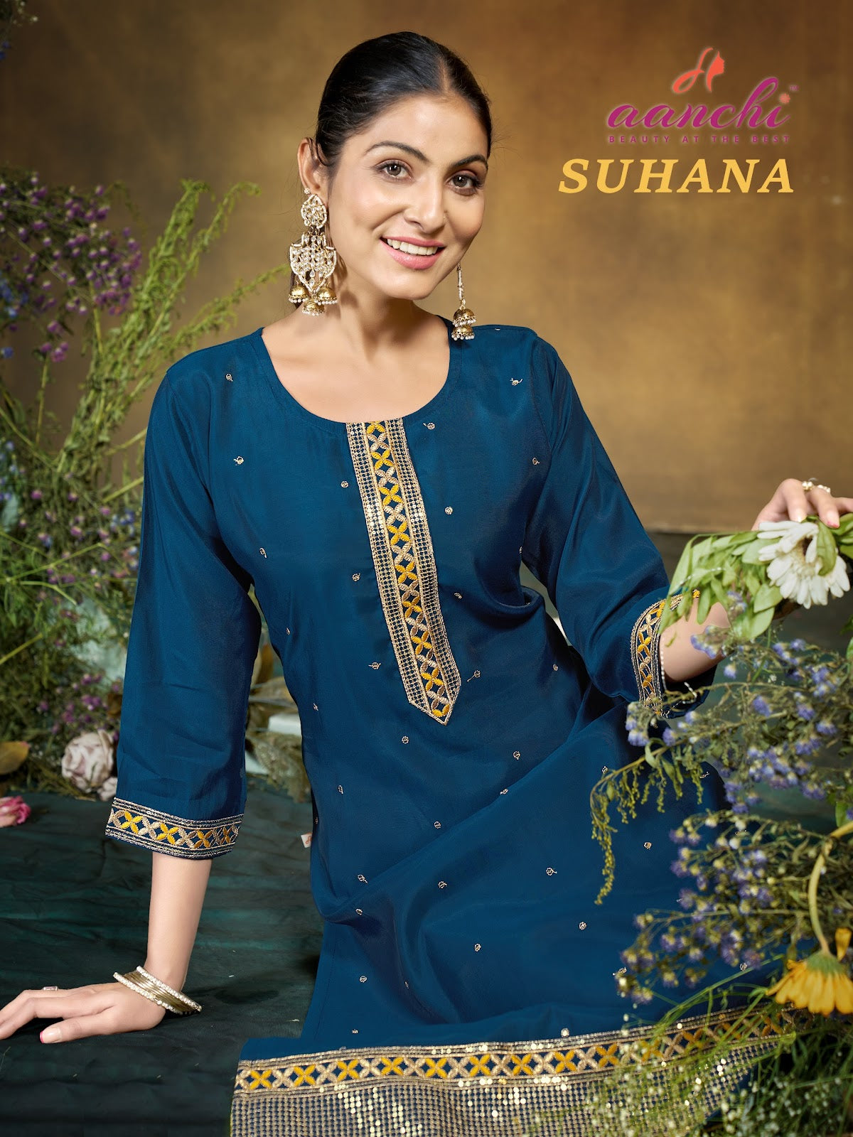 Suhana Aanchi Roman Silk Straight Cut Kurtis Wholesaler India