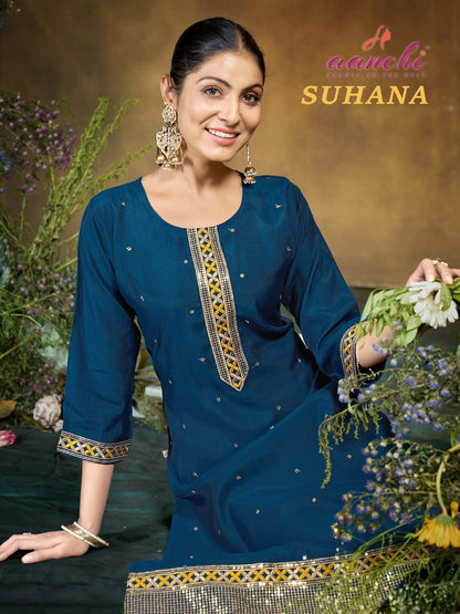 Suhana Aanchi Roman Silk Straight Cut Kurtis Wholesaler India