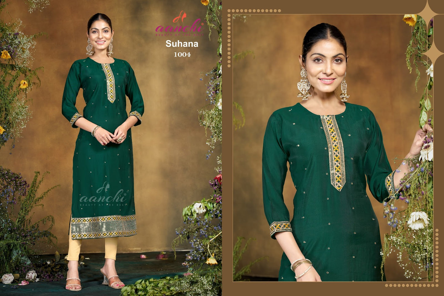 Suhana Aanchi Roman Silk Straight Cut Kurtis Wholesaler India