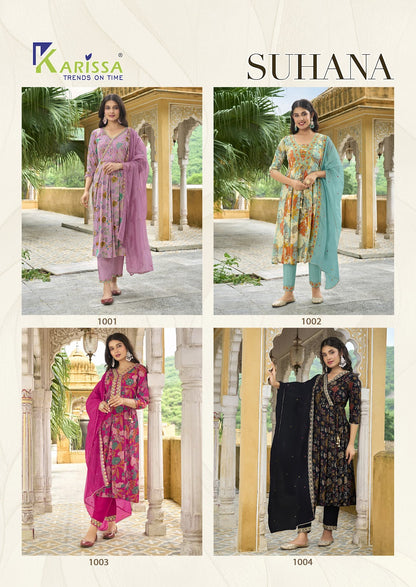 Suhana Karissa Viscose Silk Readymade Pant Style Suits Supplier Gujarat