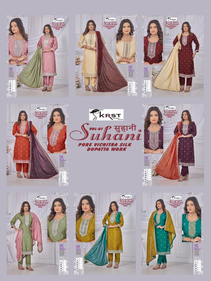Suhani Vol 1 Krst Vichitra Silk Readymade Pant Style Suits Exporter Gujarat