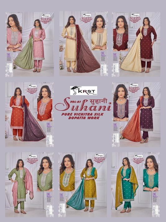 Suhani Vol 1 Krst Vichitra Silk Readymade Pant Style Suits Exporter Gujarat