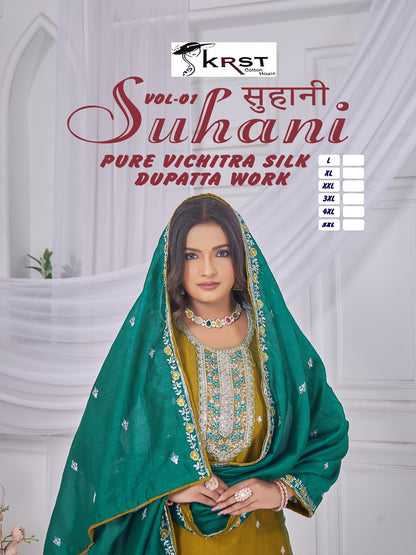 Suhani Vol 1 Krst Vichitra Silk Readymade Pant Style Suits Exporter Gujarat