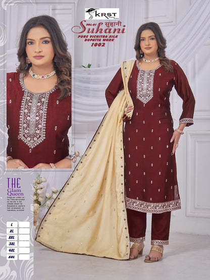 Suhani Vol 1 Krst Vichitra Silk Readymade Pant Style Suits Exporter Gujarat
