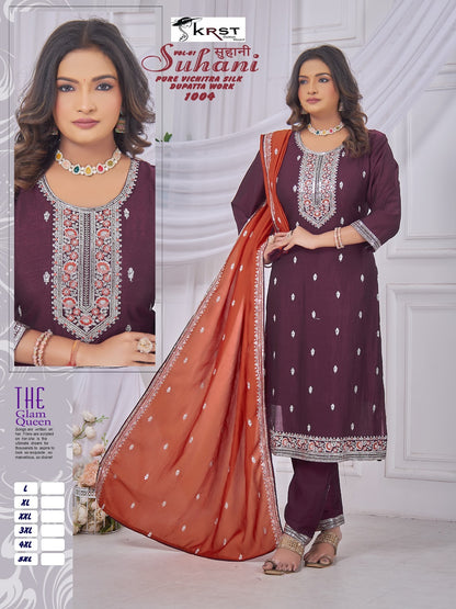 Suhani Vol 1 Krst Vichitra Silk Readymade Pant Style Suits Exporter Gujarat