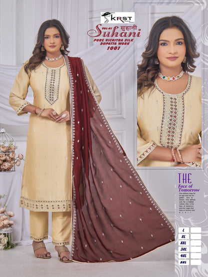 Suhani Vol 1 Krst Vichitra Silk Readymade Pant Style Suits Exporter Gujarat