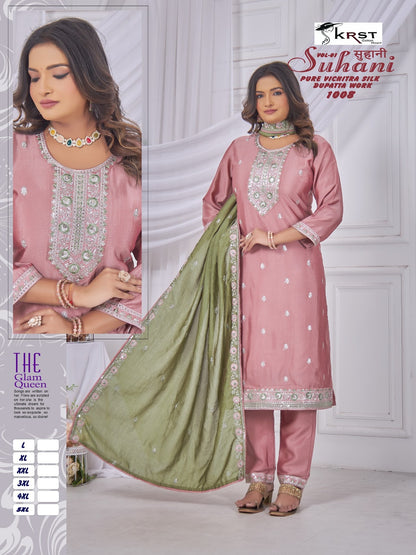 Suhani Vol 1 Krst Vichitra Silk Readymade Pant Style Suits Exporter Gujarat