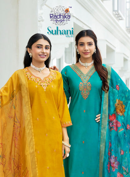 Suhani Vol 1 Radhika Lifestyle Roman Silk Readymade Pant Style Suits Wholesale Price