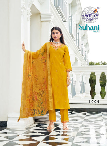 Suhani Vol 1 Radhika Lifestyle Roman Silk Readymade Pant Style Suits Wholesale Price