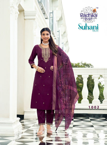Suhani Vol 1 Radhika Lifestyle Roman Silk Readymade Pant Style Suits Wholesale Price
