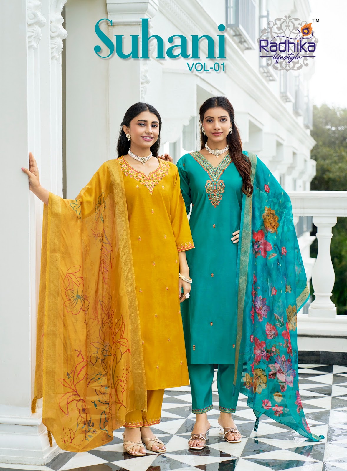 Suhani Vol 1 Radhika Lifestyle Roman Silk Readymade Pant Style Suits Wholesale Price